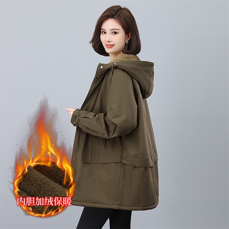 加厚棉衣中长款女2024年秋冬装新款妈妈装加绒宽松大码派克服外套,女装派克服,希欧阁