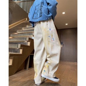 抖音品质秋季新款美式彩绘宽松弯刀牛仔裤B315-K24326-p65控88图片