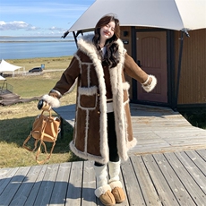 新款！冬装环保皮草中长款连帽皮毛一体外套2C133-8988-P245-K358，女装皮草，2C133