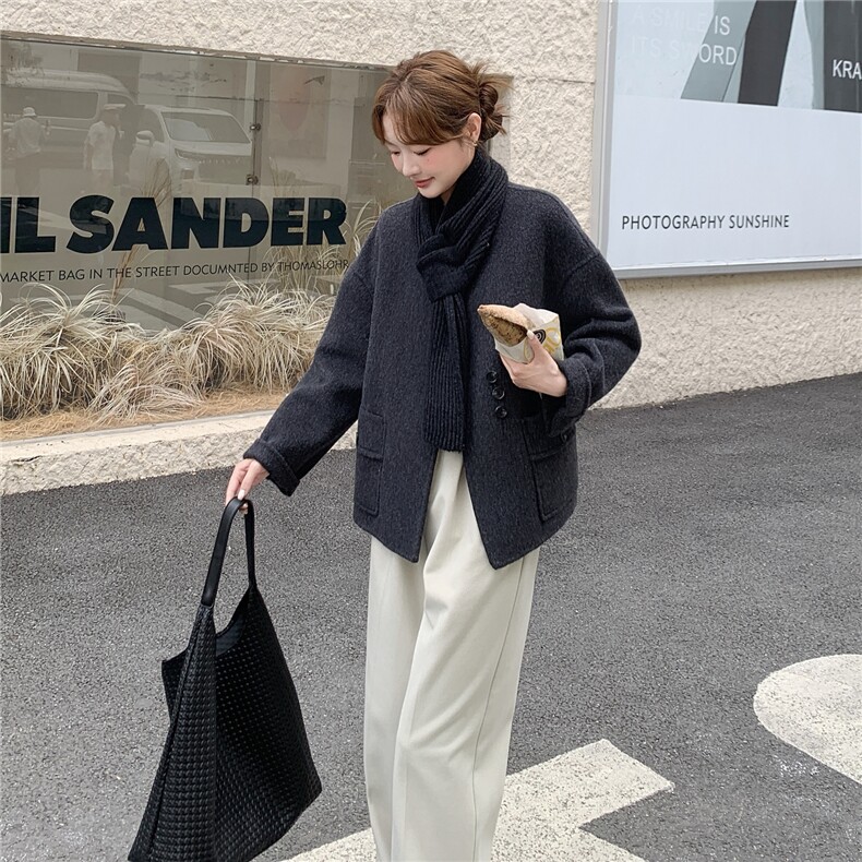 深灰色牛角扣双面羊绒大衣女2025秋冬新款高级感气质显瘦毛呢外套,女装毛呢外套,慧尚依恋