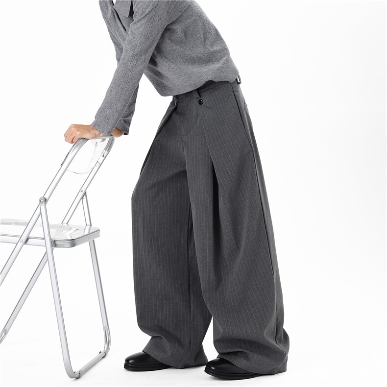 【现货】XZ612-PB003-特P57美式打皱条纹A字老钱风西裤阔腿裤，男装西裤，星座612