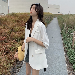 款雪纺西装外套女春夏薄款2021新款网红白色气质防晒小西服图片
