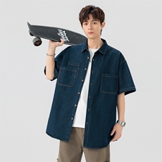 夏季新款牛仔短袖衬衫男宽松潮流薄款外套，男装衬衫，星座1107-1
