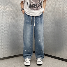 美式高街vibe牛仔裤男春夏季潮牌直筒宽松阔腿裤子N06022-P43，男装牛仔裤，星座308B-1