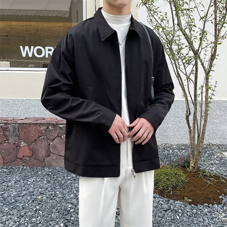 秋装微宽翻领工装短款外套男士加绒纯色长袖休闲薄夹克F01,男装夹克,星座1116A-2（原606A-1）