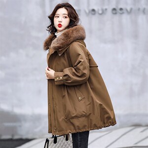 派克服女2021新款冬濑兔毛内胆可脱卸皮草外套中长款图片