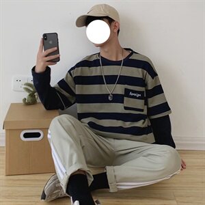 19年秋冬新款假两件条纹休闲潮流时尚款卫衣DS-B293-N101图片