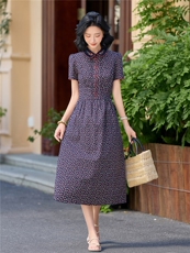 田园风碎花刺绣连衣裙女春夏收腰显瘦中长裙（细节图颜色为准），女装连衣裙，水衣源