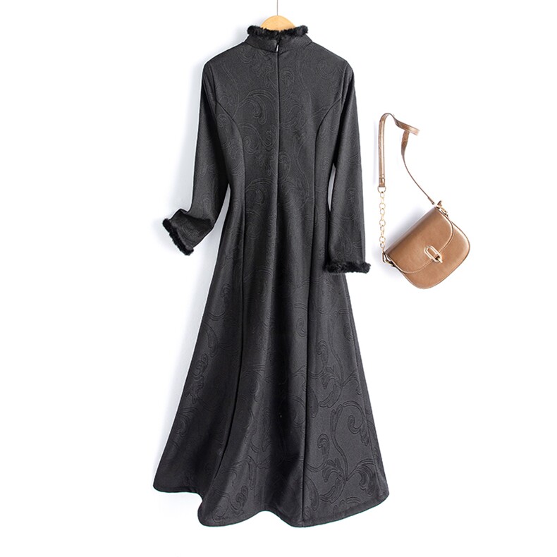 水衣源8109款冬季加厚弹力绒打底提花旗袍裙,女装汉服/婚纱/旗袍/礼服,水衣源