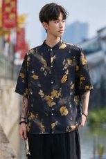 新中式提花风潮T恤短袖上衣立领衬衫时尚百搭T2501-P58，男装T恤，电商A227