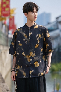 新中式提花风潮T恤短袖上衣立领衬衫时尚百搭T2501-P58图片