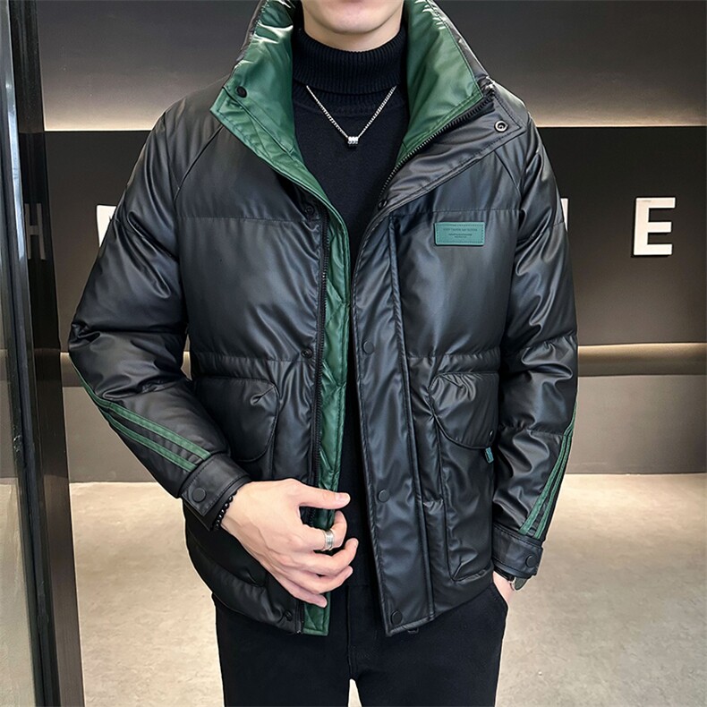 店主风冬季潮流立领PU皮羽绒服男保暖外套已备货B338-315-P185,男装羽绒服,电商B338