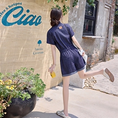 牛仔宽松连体裤女2025夏季新款网红小个子连身短裤高端外穿连衣裤，女装连体裤，E百度