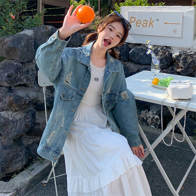 破洞牛仔外套女春秋2025新款高级感美式复古短款小个子流行设计感,女装短外套,2C090