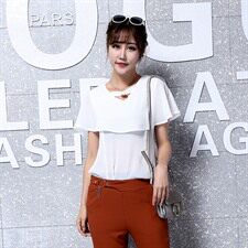 喇叭袖拼接气质优雅韩版V领百搭纯色2021年夏季套头蕾丝衫/雪纺衫，女装蕾丝衫/雪纺衫，奕阳依阁