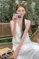 2025夏季复古小众拉链式抽绳收腰显瘦大口袋背心连衣裙女DJ6838，女装连衣裙，蝶眷