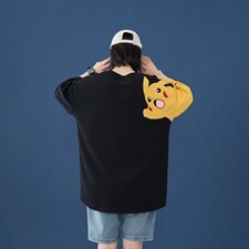 短袖男宽松T恤男百搭港风皮卡丘卡通刺绣中性日系潮DT2003P30，男装T恤，星座1016-1（原电商B408-1）