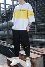 2023夏季男士新款运动休闲短袖体恤套装宽松T恤上衣男装F12P68，男装休闲套装，电商A086