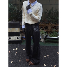 美式绞花假两件拼接条纹polo领毛衣男老钱风针织衫MY4077-P60，男装针织衫/毛衣，星座208-5