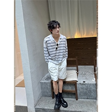 C316FSCSTX23P58夏装新款长袖T恤防晒服V领针织衫条纹宽松，男装防晒衣，电商C316