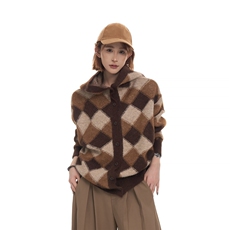 复古撞色菱格长袖情侣毛衣外套女2025冬韩系针织上衣潮MZ914-P64，男装针织衫/毛衣，星座412-3