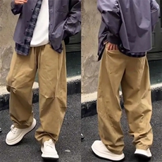 抖音得物纯色简约休闲裤男日系复古宽松束脚口袋装饰工装裤AK10，男装工装外套，电商A443