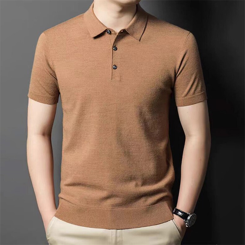 2025年秋季套头青春流行时尚都市短袖衬衫领12针T恤半袖，男装羊毛衫，犀桦羊绒