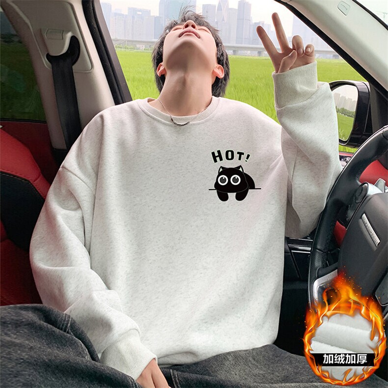 W561加绒P45卫衣圆领长袖打底衫套头宽松无帽外套卡通印花，男装卫衣，星座304A-1