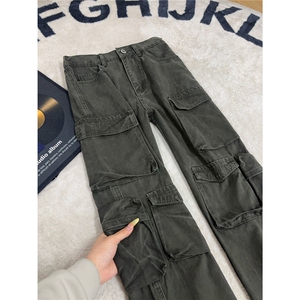 B221 美式ins高街洗褪多口袋工装休闲牛仔裤 LK26646-特P60控108图片