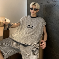夏季宽松百搭背心短裤五分裤一套穿搭休闲运动套装无袖T恤特P55，男装T恤，电商C307A