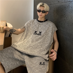 夏季宽松百搭背心短裤五分裤一套穿搭休闲运动套装无袖T恤特P55图片