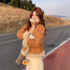 轻松出街加厚保暖皮毛一体外套2607P205K308，女装短外套，2C029