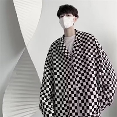 棋盘格小众大码衬衫男潮牌2025秋季胖子男士长袖格子衬衣外套衣服，男装衬衫，星座1210-1