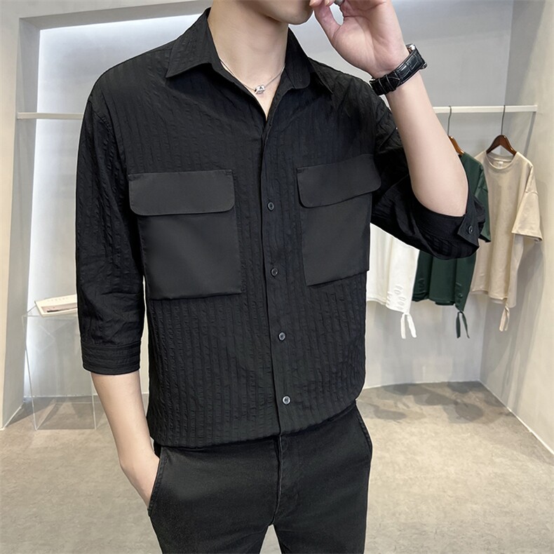 2023夏季新品工装条纹衬衫男,男装衬衫,电商B248