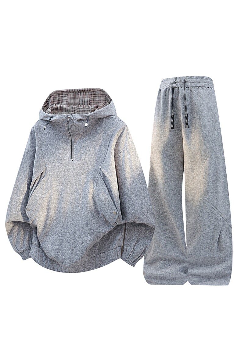 重磅拼接半高领连帽卫衣外套秋宽松休闲运动套装905+906-P110,男装休闲套装,星座717