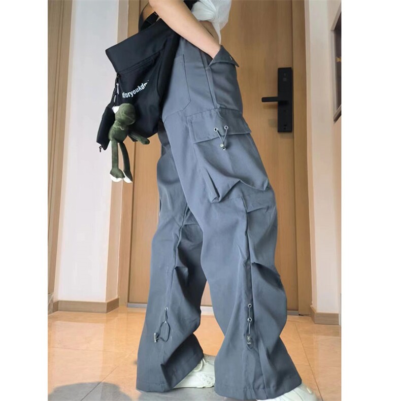 抖音直播春夏款男女工装裤大口袋中性风抽绳冲锋长裤A07P45,男装工装外套,星座1013