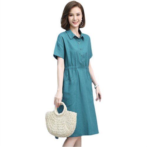 连衣裙2025夏季新款亚麻大码女装胖mm中年妈妈高端棉麻衬衫裙子，女装连衣裙，丽影随形