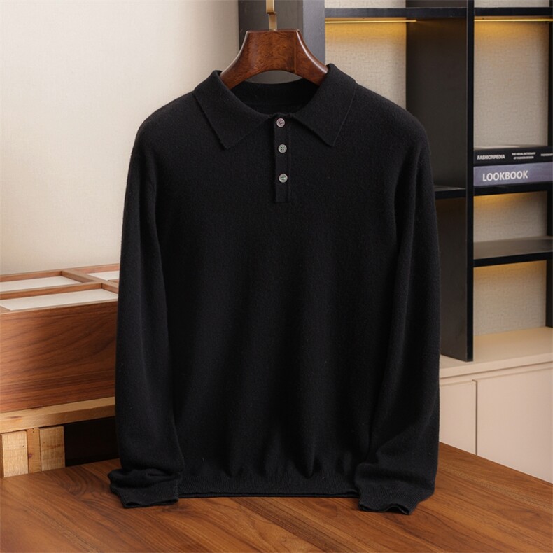 秋冬季新款舒适时尚百搭12针Polo领男士衫，男装羊绒套衫，伊绒腾羊绒