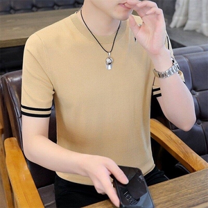 7917-P55 夏季休闲时尚短袖毛衣男打底衫欧货T恤潮牌针织衫图片