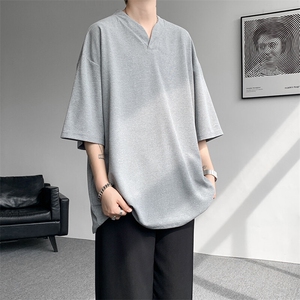 8XL-M短袖t恤男款夏季薄款垂感小V领七分袖加肥加大码DT005特P20图片