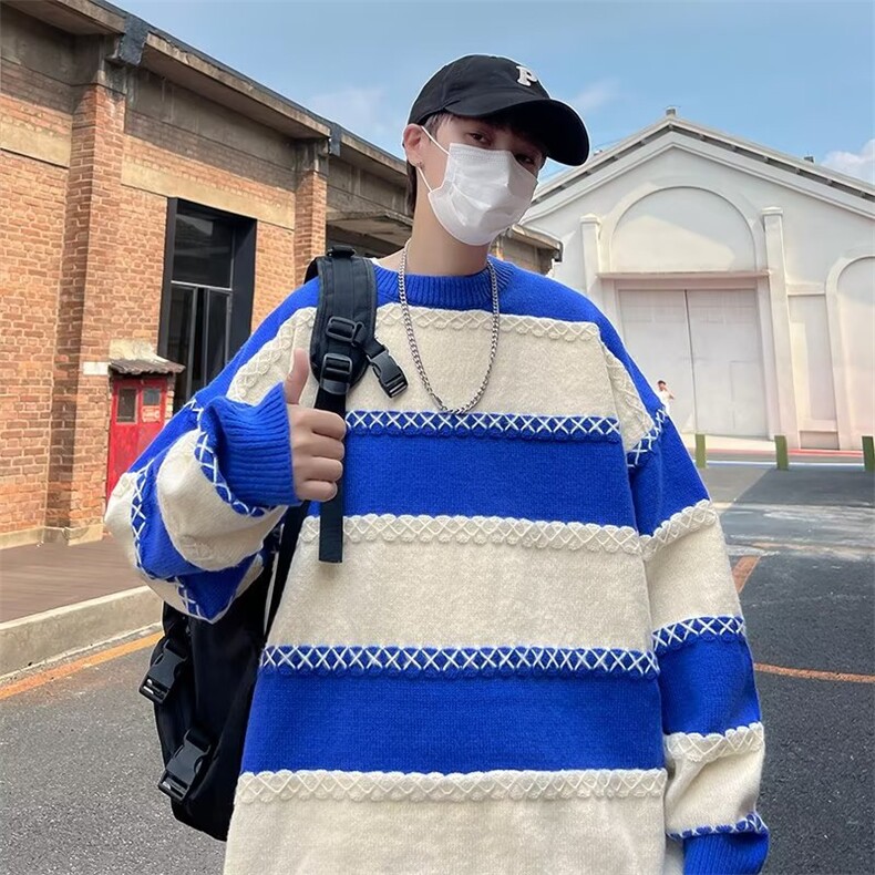圆领毛衣男港味2023秋季复古日系针织衫J16P43图片