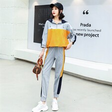 春夏新品韩版运动套装7分袖宽松休闲气质套装，女装运动套装，一安秀