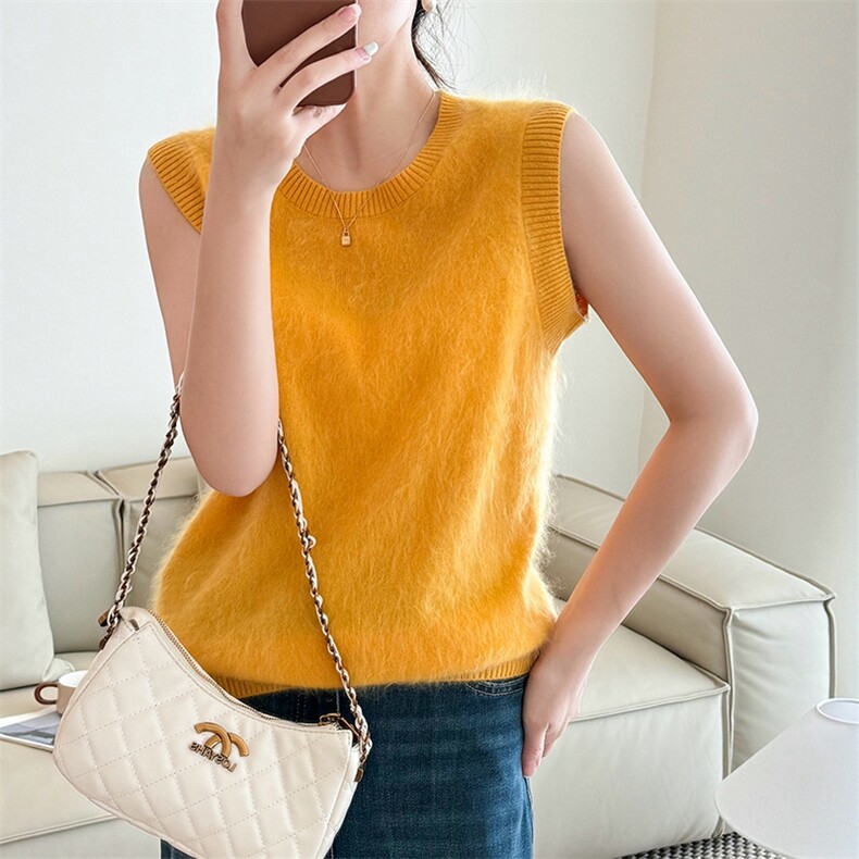 针织马甲女羊绒宽松慵懒无袖毛衣坎肩背心，女装马甲，仟禧羊绒