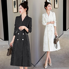 2023年春季时尚简约大方气质优雅双排扣中长款风衣，女装风衣，时尚俏佳人