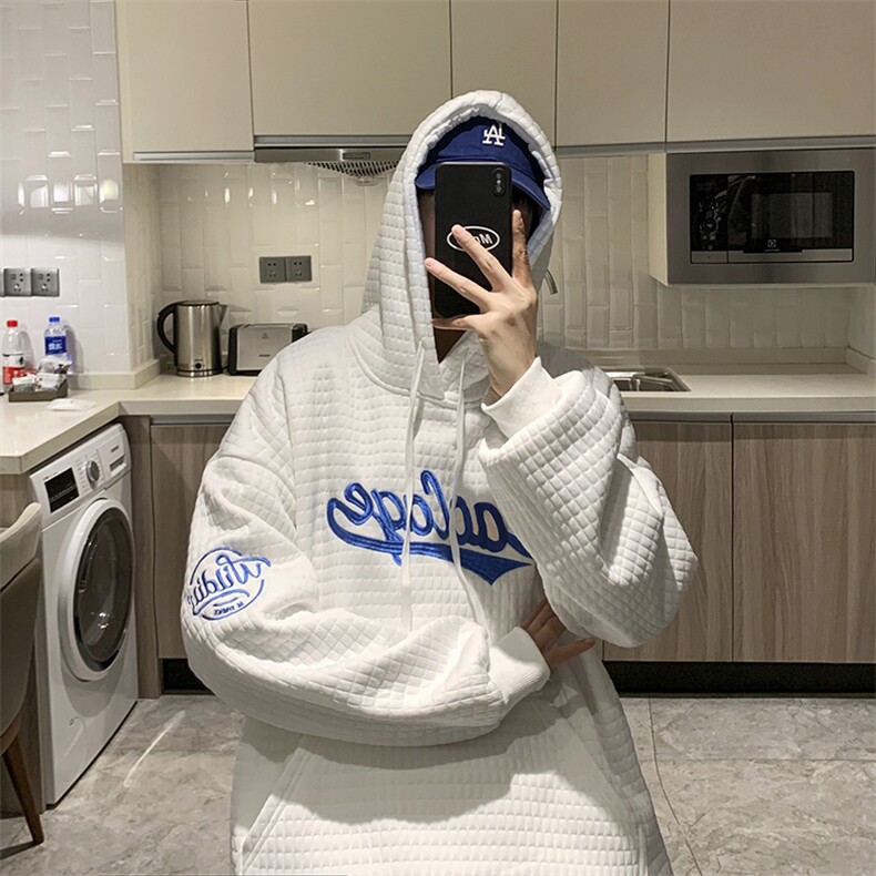 华夫格刺绣卫衣男春季连帽潮流外套ins潮牌宽松上衣W2610-P33,男装卫衣,星座512-2