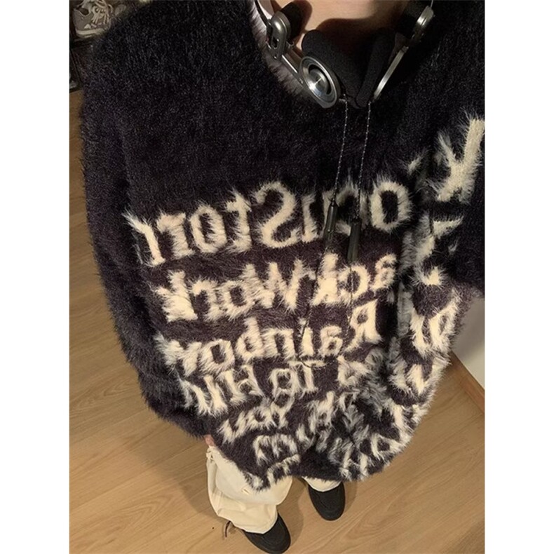 现货美式字母毛衣男女秋冬慵懒风针织衫男宽松外套情侣LY722-P56,男装针织衫/毛衣,星座1008