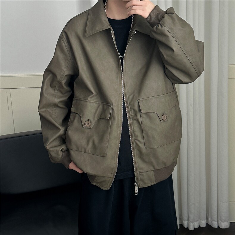 主推现货PU皮夹克外套宽松皮衣A351-AP2401-P110,男装夹克,电商A351