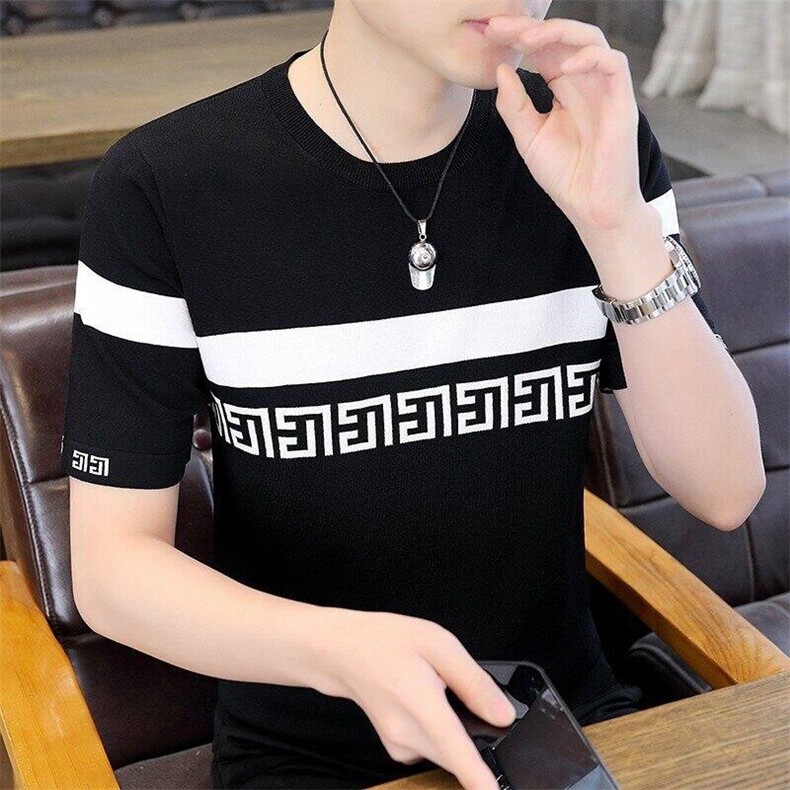 7948-P55夏季休闲时尚短袖毛衣男打底衫欧货T恤潮牌针织衫,男装T恤,电商D310B-1