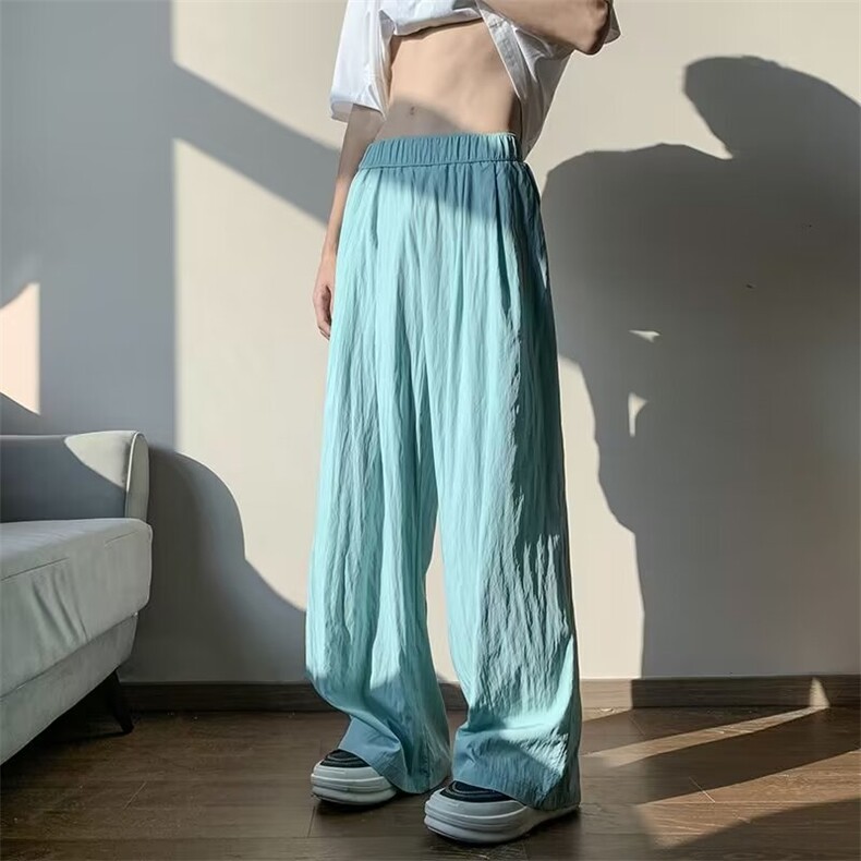 vibe风潮褶皱冰丝裤子禅意新中式休闲男裤夏季薄款阔腿裤,男装休闲裤,星座716-2