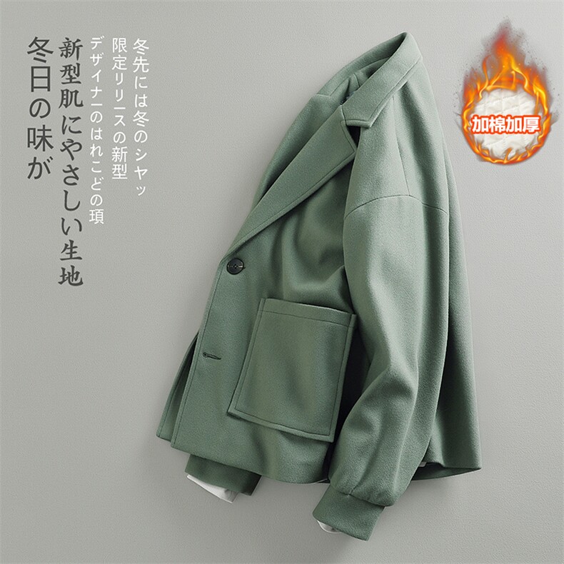 冬新休闲单排扣西装领夹克男大码毛呢大衣保暖外套J555J加棉-P100，男装毛呢大衣，电商A082